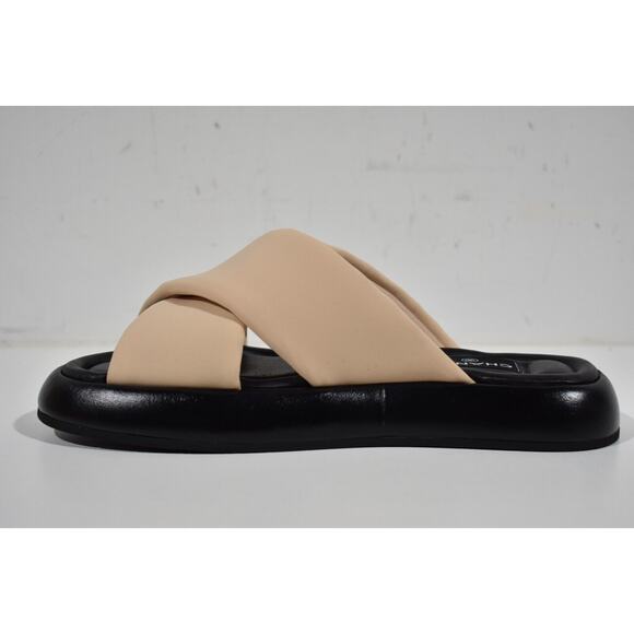 Chanel Beige Black Fabric Criss Cross Puffy CC Logo Slide Mule Sandal Flat 36 - Picture 9 of 12
